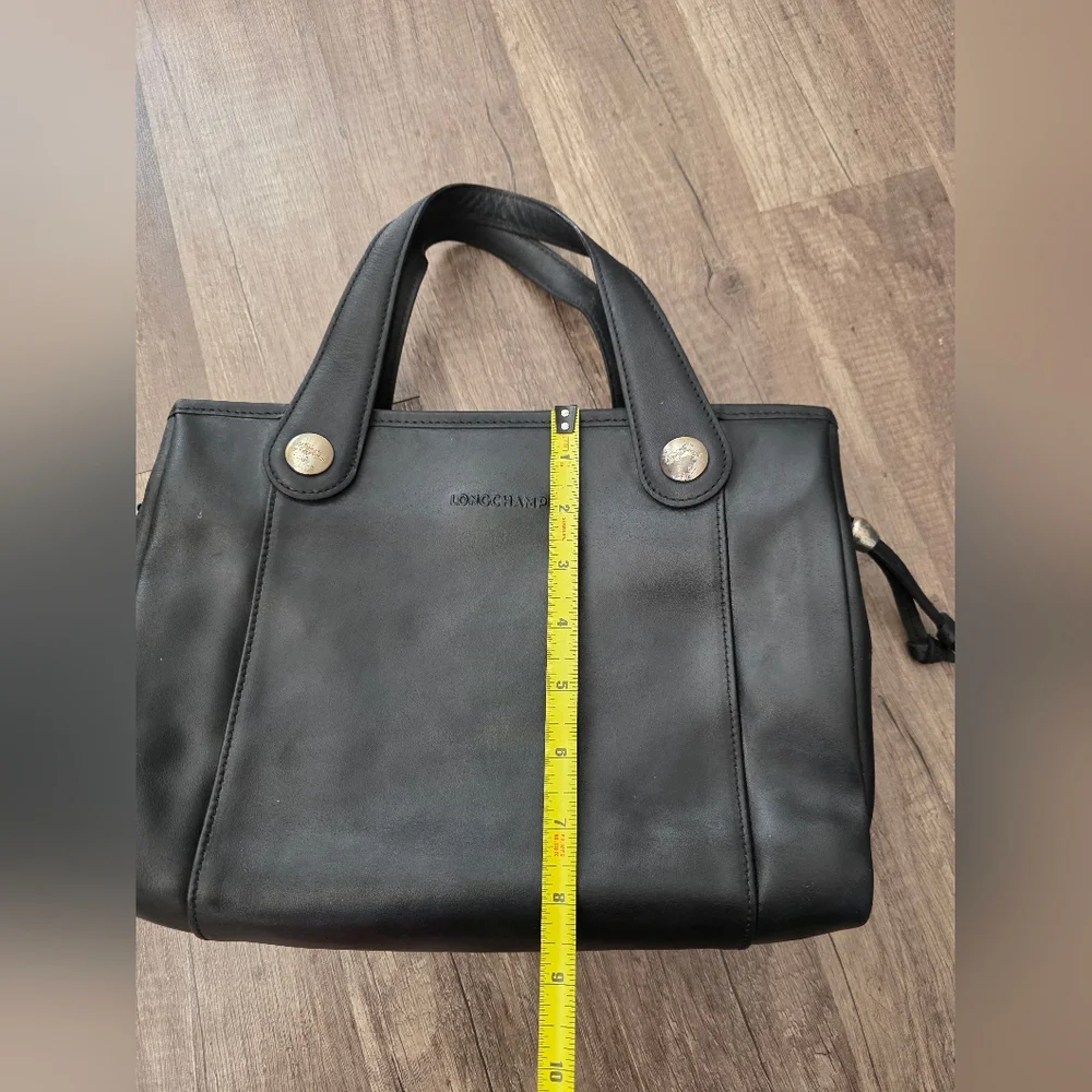 Longchamp Black Leather Handbag Tote Satchel Y2K Business Designer Bag Witchy